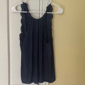 Ramy Brook Navy Eyelet-Trim Sleeveless Camisole